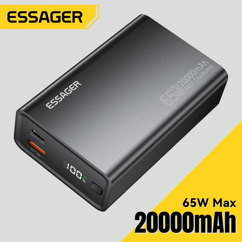 Carregador Portátil Power Bank 20000mAh 65W Carregamento Rápido